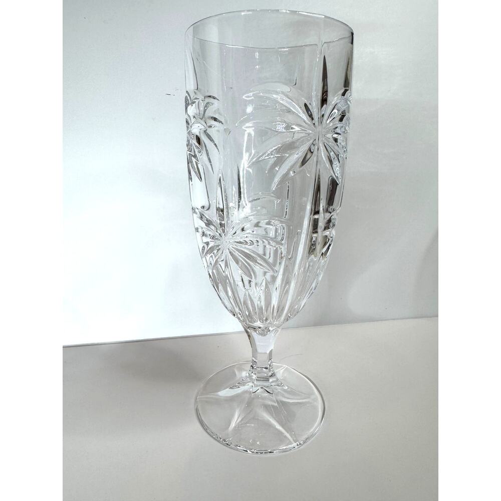 Shannon 24% Lead Crystal South Beach Footed Tea Goblet Etched Palm Trees
